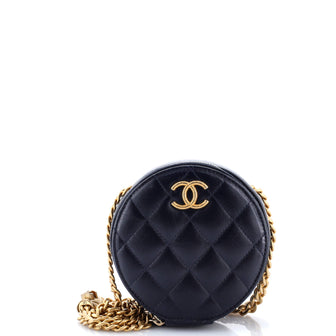 Chanel All Slide Long Round Clutch with Chain Quilted Lambskin