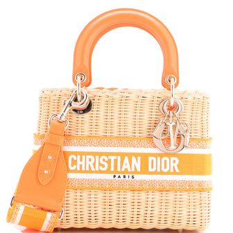 Christian Dior Lady Dior Bag Wicker and Oblique Canvas Medium