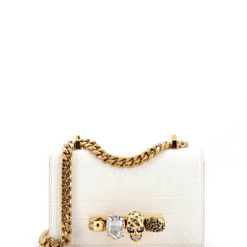 Alexander McQueen Jeweled Flap Bag Crocodile Embossed Leather Small