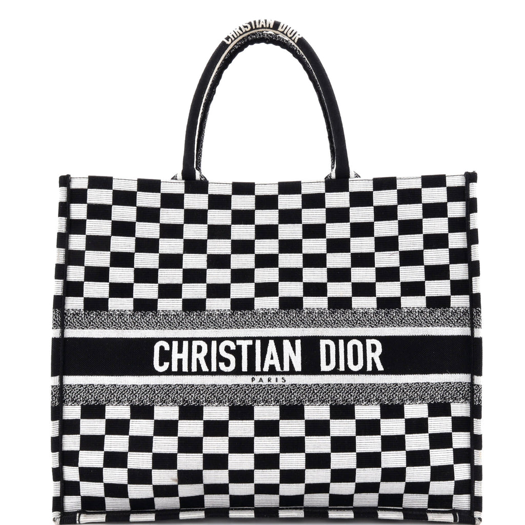 Christian Dior Book Tote Embroidered Canvas Large Black 3823683