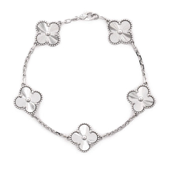 Van Cleef & Arpels Vintage Alhambra 5 Motifs Bracelet Guilloche 18K White Gold