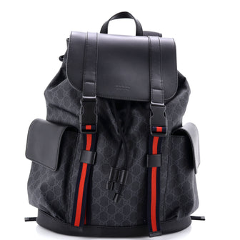 Gucci Double Pocket Buckle Backpack GG Coated Canvas Large