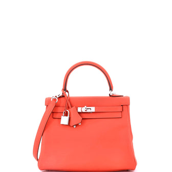 Hermes Kelly Handbag Orange Swift with Palladium Hardware 25