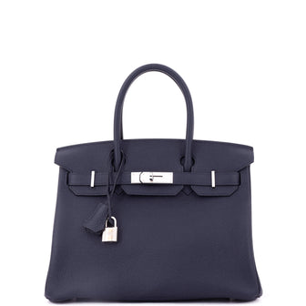 Hermes Birkin Handbag Blue Togo with Palladium Hardware 30