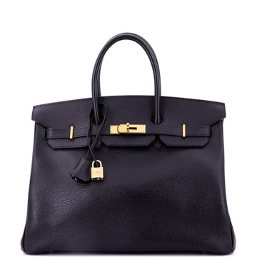 Hermes Birkin Handbag Black Ardennes with Gold Hardware 35