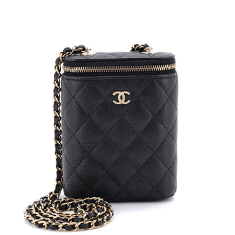 Chanel Vertical Classic Vanity Case with Chain Quilted Caviar Small
