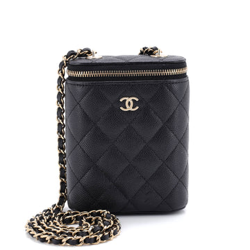 Chanel Vertical Classic Vanity Case with Chain Quilted Caviar Small