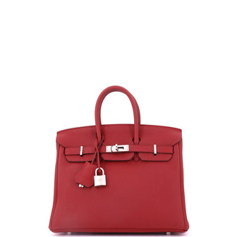 Hermes Birkin Handbag Red Togo with Palladium Hardware 25