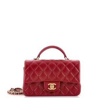 Chanel Classic Single Flap Top Handle Bag Quilted Lambskin Mini
