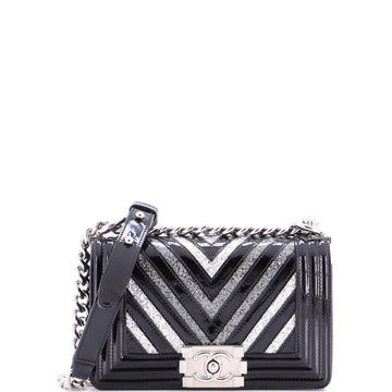 Chanel Boy Flap Bag Chevron Patent with Glitter PVC Small