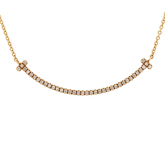 Tiffany & Co. T Smile Pendant Necklace 18K Yellow Gold and Diamonds Small