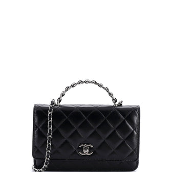 Chanel Top Handle Phone Holder with Chain Quilted Shiny Calfskin with Crystals