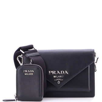 Prada Envelope Flap Bag with Nylon Strap Saffiano with City Calf Mini