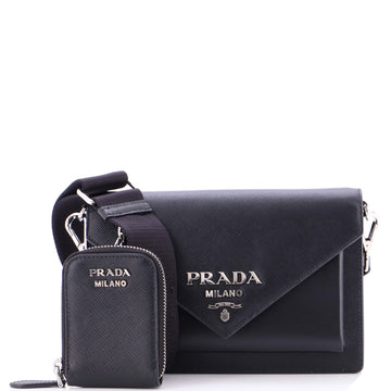 Prada Envelope Flap Bag with Nylon Strap Saffiano with City Calf Mini