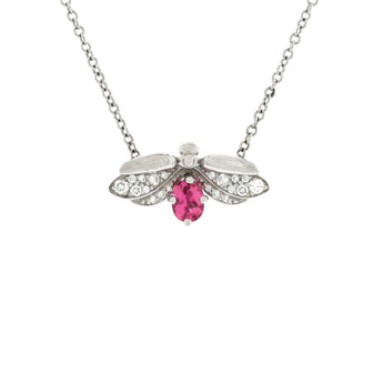 Tiffany & Co. Paper Flowers Firefly Pendant Necklace Platinum with Diamonds and Pink Tourmaline Small