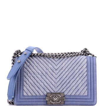 Chanel Boy Flap Bag Chevron Denim Old Medium