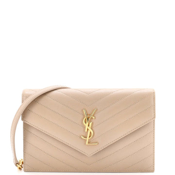 Saint Laurent Classic Monogram Wallet on Chain Matelasse Chevron Leather Small