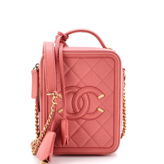 Chanel Filigree Vertical Vanity Case Quilted Caviar
