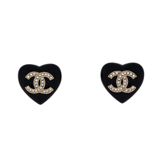 Chanel CC Heart Stud Earrings Resin with Crystals