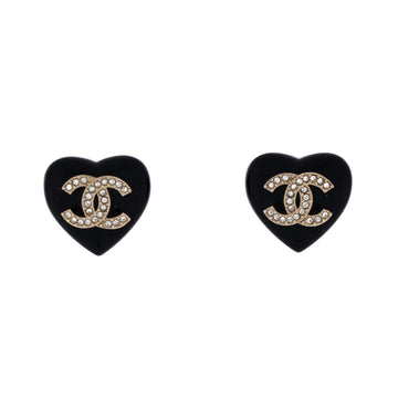 Chanel CC Heart Stud Earrings Resin with Crystals