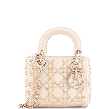 Christian Dior Lady Dior Chain Bag Crystal Embellished Cannage Quilt Leather Mini