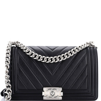 Chanel Boy Flap Bag Chevron Calfskin Old Medium