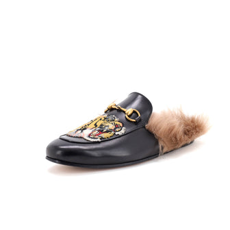 Gucci Men's Princetown Mules Embroidered Leather with Fur