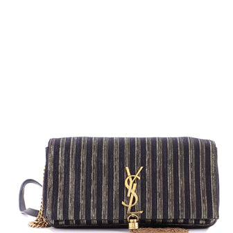 Saint Laurent Kate 99 Tassel Flap Bag Striped Metallic Fabric Medium