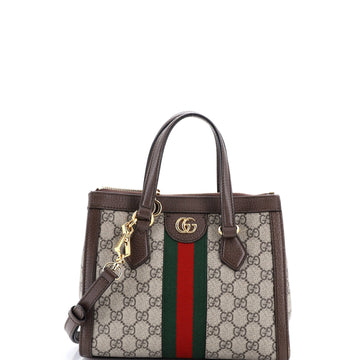 Gucci Ophidia Top Handle Tote GG Coated Canvas with Leather Small
