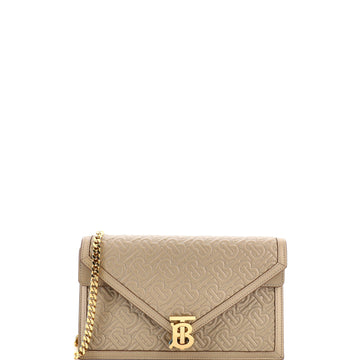 TB Envelope Chain Clutch Monogram Embossed Leather Small