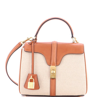 Celine 16 Top Handle Bag Canvas with Leather Small