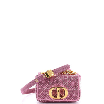 Christian Dior Caro Bag Crystal Embellished Cannage Quilt Canvas Micro