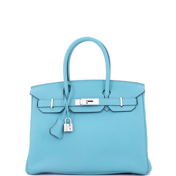Hermes Birkin Handbag Blue Togo with Palladium Hardware 30