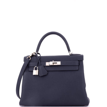 Hermes Kelly Handbag Blue Togo with Palladium Hardware 28