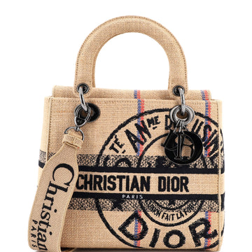Christian Dior Lady D-Lite Bag Embroidered Jute Canvas Medium