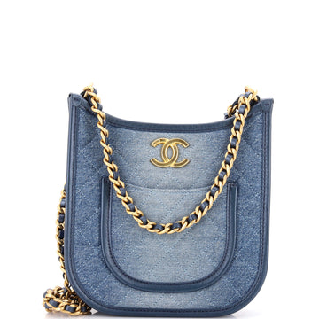 Chanel CC Front Pocket Chain Hobo Quilted Denim Small