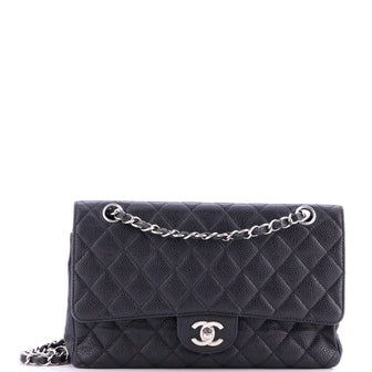 Chanel Vintage Classic Double Flap Bag Quilted Caviar Medium