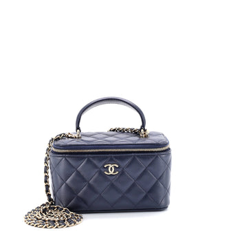 Chanel Classic Top Handle Vanity Case with Chain Quilted Lambskin Small