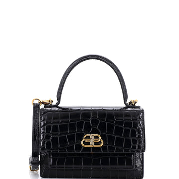 Balenciaga Sharp Top Handle Bag Crocodile Embossed Leather XS