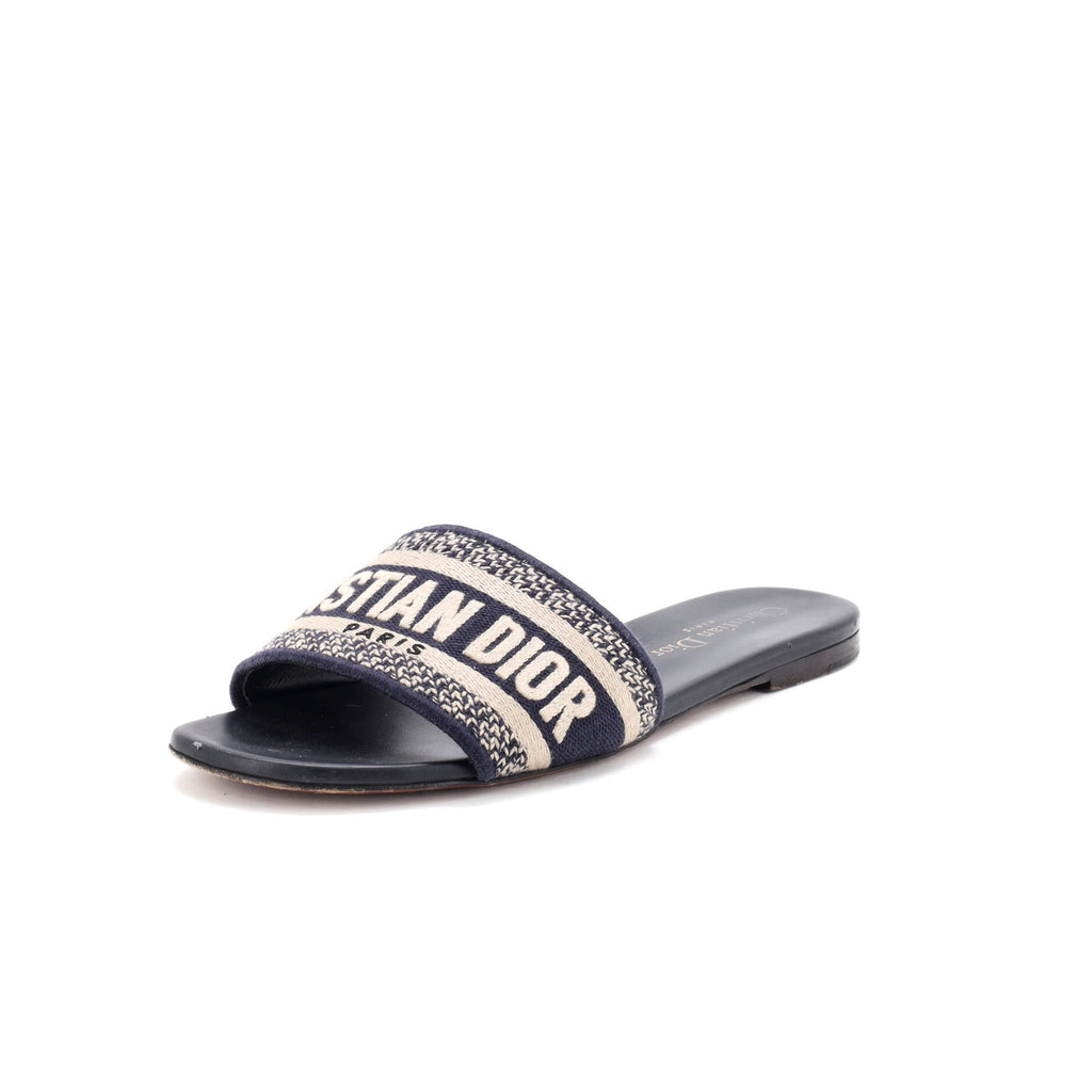 Christian Dior Women's Dway Flat Sandals Embroidered Canvas Blue