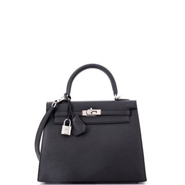 Hermes Kelly Handbag Black Epsom with Palladium Hardware 25