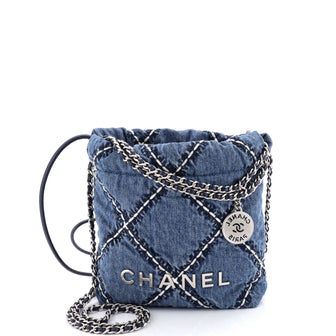 Chanel 22 Chain Hobo Quilted Stitched Denim Mini