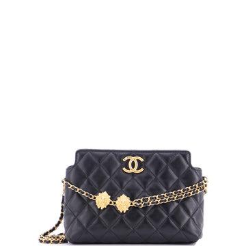 Chanel CC Leo Lion Hobo Clutch with Chain Quilted Leather Small
