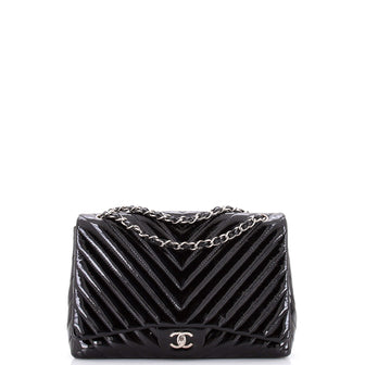 Chanel Classic Single Flap Bag Chevron Patent Maxi