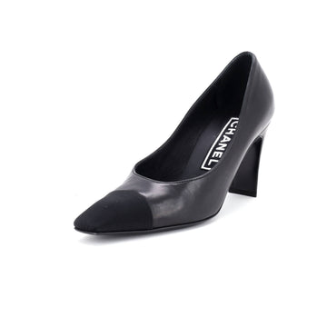 Chanel Women's Cap Toe CC Block Heel Pumps Leather with Grosgrain
