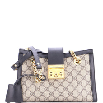 Gucci Padlock Chain Tote GG Coated Canvas with Leather Small