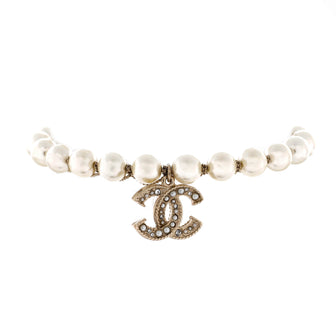 Chanel CC Charm Bracelet Crystal Embellished Metal with Faux Pearl