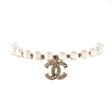Chanel CC Charm Bracelet Crystal Embellished Metal with Faux Pearl