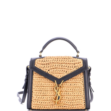 Saint Laurent Cassandra Top Handle Bag Raffia with Leather Mini