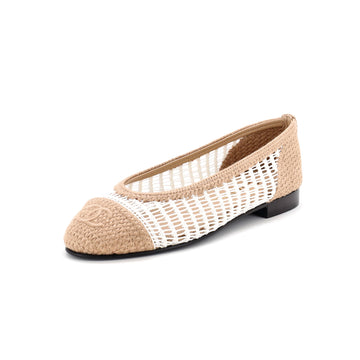 Chanel Women's CC Cap Toe Ballerina Flats Crochet Raffia
